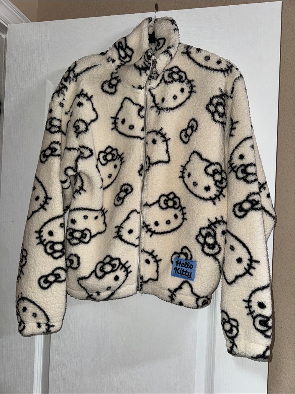 H&M Sanrio Hello Kitty Cream & Black Sherpa Zip Jacket